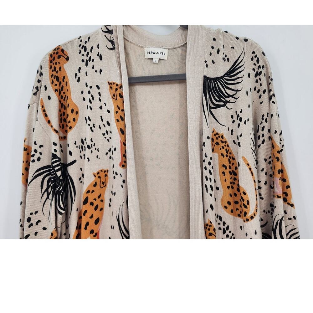 Anthropologie Beige Cardigan with Orange Leopard Print - Picture 3 of 7